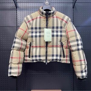 Burberry Beige Checkered Puffer Jacket